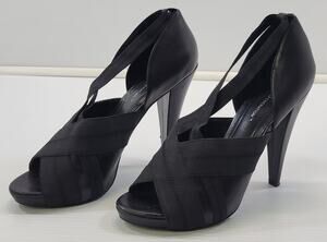 BG) BCBGeneration Woman Angelique Strappy Open Toe Black High Heel Pump 8.5